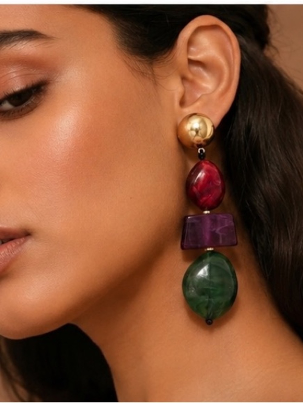 Multistone Gold Drop Earrings - Picture 3 of 3